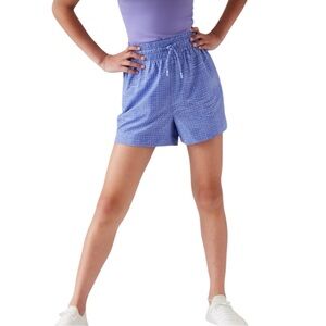Athleta Girl Periwinkle Blue Polka Dot Play More 3” Unlined Shorts size XL 14